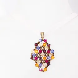 Pendant 65cm - Malvina Rhombus S-Salmon Organza - Pendant 65cm - Laiton bronze